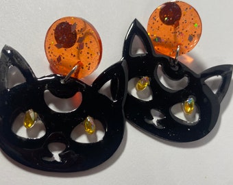 Black Spooky Cat Earrings