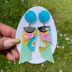Faux Leather Fringe Dangle Earrings