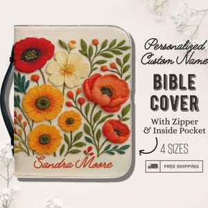 Personalized Bible Case, Custom Bible Cover, Faux Embroidered Floral Carrying Case, Religious Christian Gift, Bible case leather PU