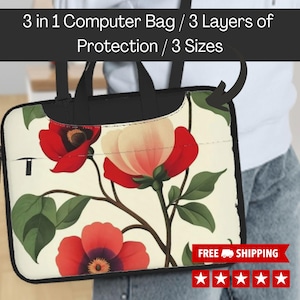 Sac pour ordinateur portable design floral pour femme et sac pour ordinateur portable, sac à main pour ordinateur portable et sac à bandoulière fourre-tout, porte-documents pour ordinateur portable avec pochette pour ordinateur.