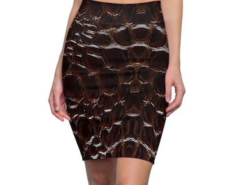 Mahogany Snake Skin Illusion Women's Pencil Skirt (AOP)