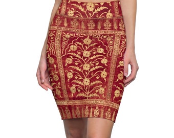 Red and Gold Floral Pattern Design Women's Pencil Skirt (AOP)