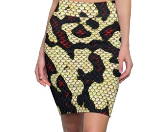 Snake Print Illusion Cream and Maroon Women's Pencil Skirt (AOP)