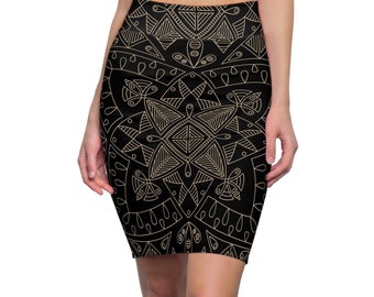 Black and Cream Pattern Artistic Design Women's Pencil Skirt (AOP)