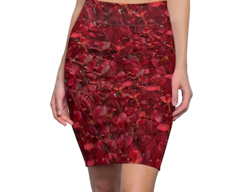 Red Floral Layer Illusion Women's Pencil Skirt (AOP)