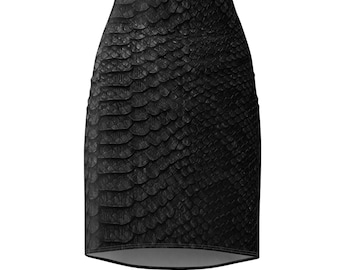 Black Snakeskin Illusion Women's Pencil Skirt (AOP)