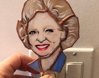 Tribute stained glass Betty White night light by Glass Action