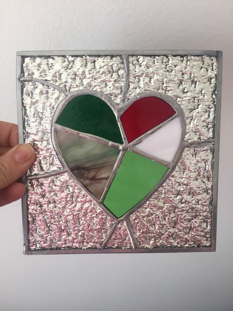 Tin Mirror Heart Stained Glass Panel By Action