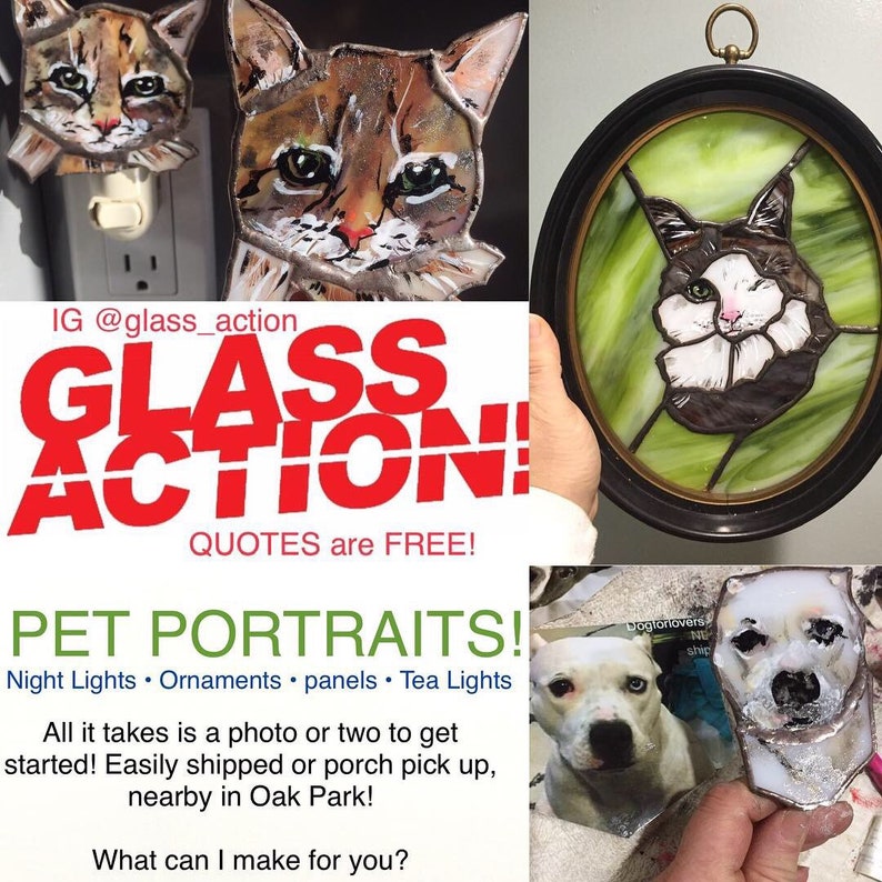 SHIP Night Light Pet Portraits in Stained Glass by Glass Action Dog Cats and More image 2