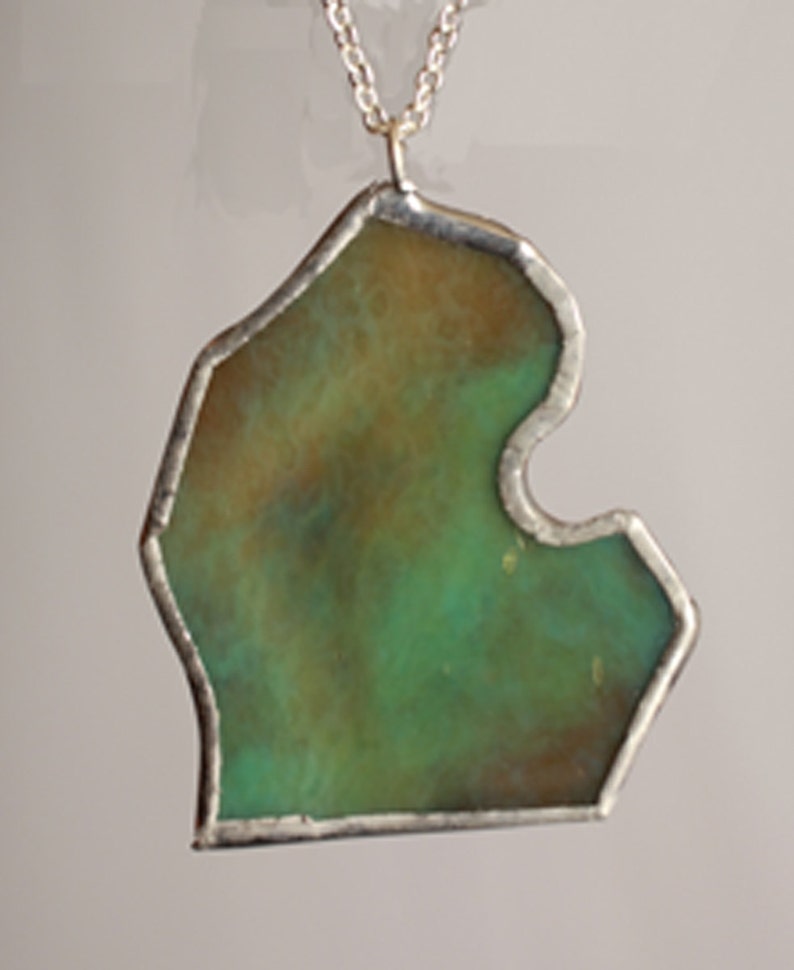 Michigan Necklace Colored Stained Glass Lower Peninsula Pendant image 1