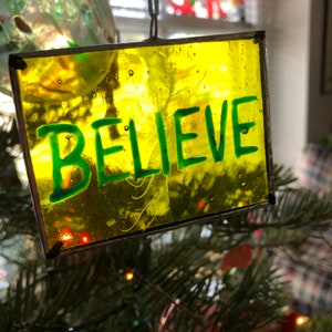 Tribute BELIEVE Ted Lasso mantra stained glass ornament image 3