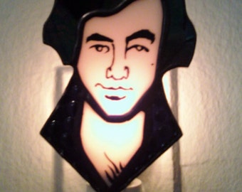 Neil Diamond Night Light stained glass portrait by Glass Action