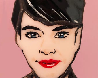 Kathleen Hanna Tribute Night Light stained glass portrait by Glass Action