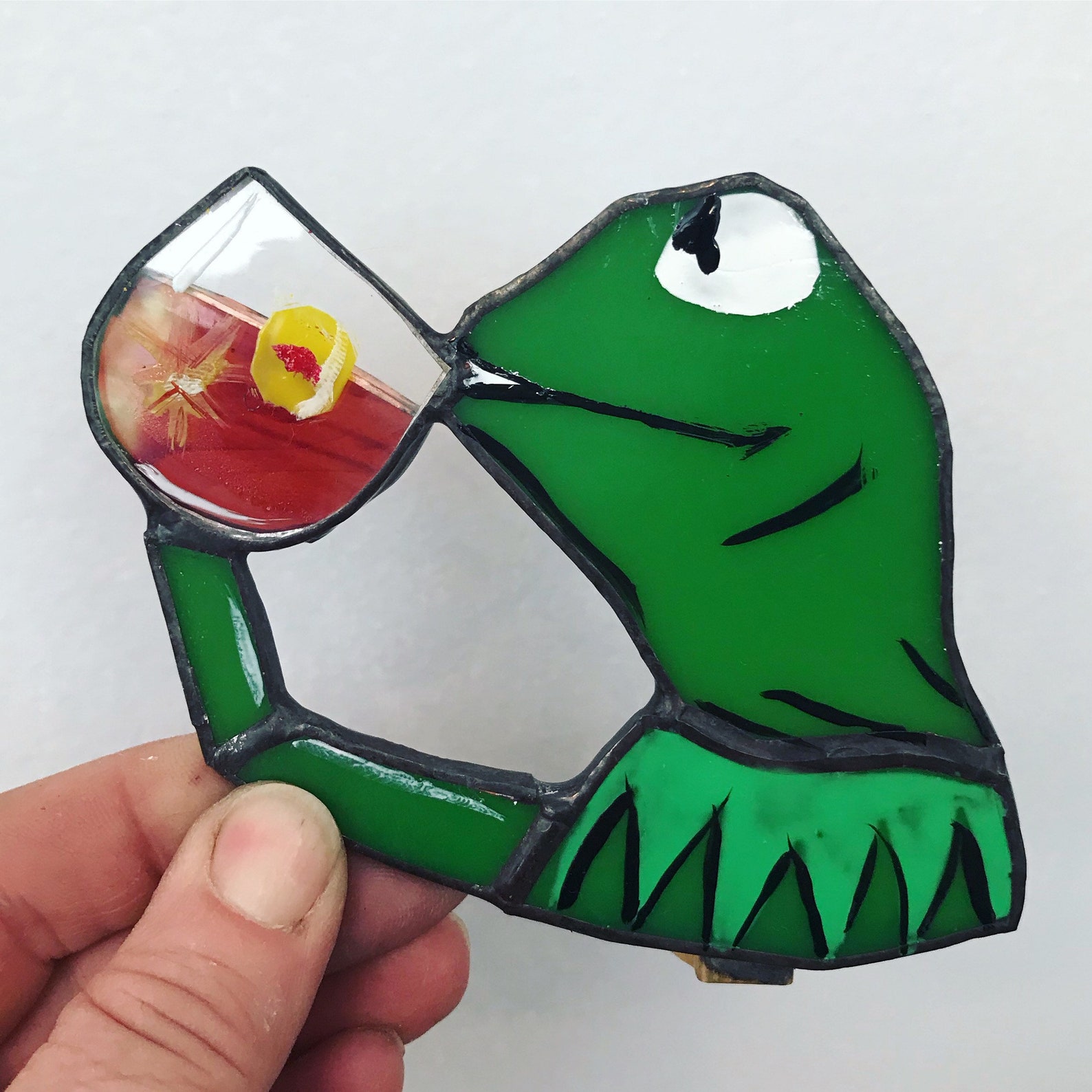 Kermit Sipping Tea Stained Glass Tribute Night Light by Glass Etsy