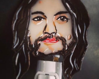 Lemmy from Motörhead tribute stained glass night light by Glass Action