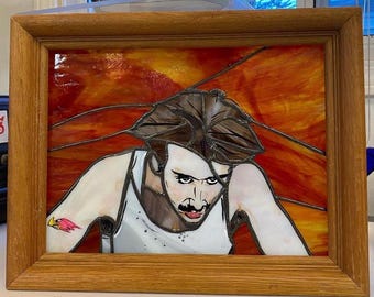 Tribute Raising Arizona Nic Cage stained glass panel