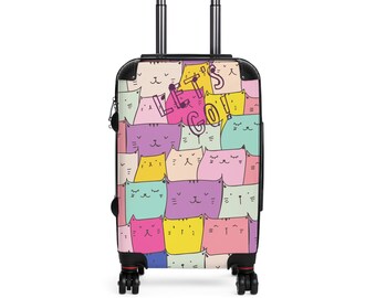 Cute Cats Lets Go Carry on Suitcase with Wheels, Luggage Cats, Kids Luggage Carry on, Unique Custom Wheeled Luggage, Hardshell Carry on