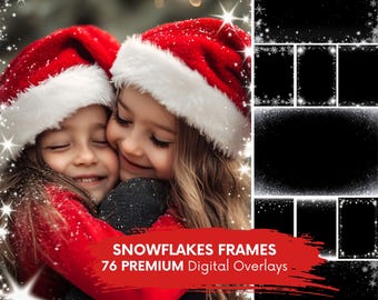 Snowflakes Frame OVERLAY Snowy Frames Winter Effect Snow Border Kids photo Family Christmas Portrait Xmas 2026 Holiday 76 DIGITAL Background