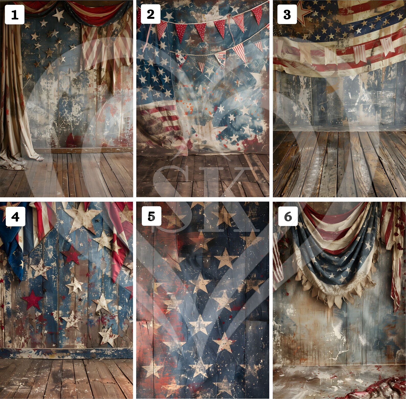 Rustic Star Spangled DIGITAL BACKDROP Usa Distressed Retro Flag God ...