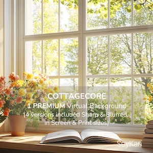 COTTAGECORE Virtual Background | Bookshelf & Flowers Cozy Aesthetic | Virtual Office Teams Zoom Meetings Google Meet Call Working from Home