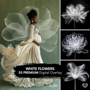 White Flowers FLORAL OVERLAY Square Maternity Photo Studio Overlays Blossom Texture White Petals Backdrop Fine Art 30 DIGITAL Background