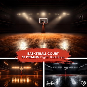 Basketball Court BACKDROP Basket Photo Theme Hoop Arena Lights Sport Team Poster Composite Photography Studio Template 30 DIGITAL Background