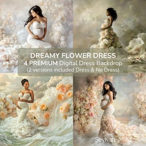 DREAMY FLOWER DReSS Digital Dress | Romantic Fantasy Floral Gown Maternity Portrait Scene x Editing | Fine Art Background for Photos (4 JPG)