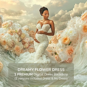 Dreamy Flower Dress DIGITAL BACKDROP Maternity Photography Romantic Rose Waves Photoshoot Scene for Editing 1 Floral Gown Background