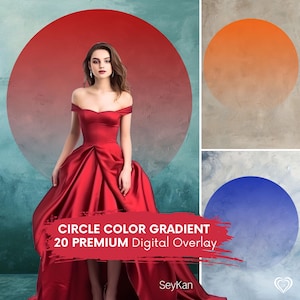 CIRCLE COLOR GRADIENT Digital Overlay | Backlit Hoop Frame Effect for Portrait Editing | Circular SpotLight Background for Photos (20 PNGs)