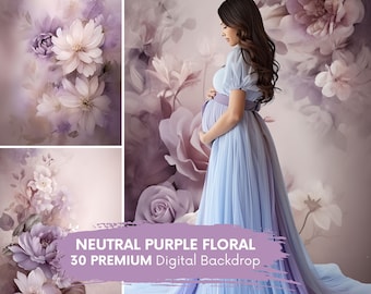 NEUTRAL PURPLE FLORAL Digital Backdrop | Fine Art Muted Lavender Blossom Botanical Flower Texture | Maternity Portrait Background (30 JPGs)