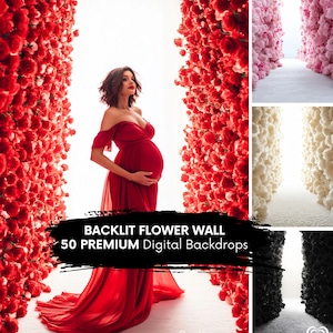BACKLIT FLOWER WALL Digital Backdrop | Romantic Rose Fashion Tunnel FineArt Portrait Lighting | Maternity Wedding Photo Background (50 JPGs)