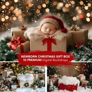 Newborn Christmas Gift Box BACKDROP Baby First Xmas Present Holiday Newborn Photography Kid Photoshoot Baby Composite 10 DIGITAL Background