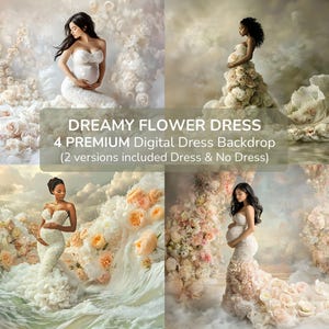 Dreamy Flower Dress DIGITAL BACKDROP Maternity Photography Romantic Rose Waves Pregnant Photoshoot Scene x Editing 4 Floral Gown Background
