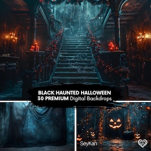 BLACK HAUNTED HALLOWEEN Digital Backdrop | Gothic Haunted Mansion | Creepy Horror Dark Portrait Composite Backgrounds for Photos (30 JPGs)