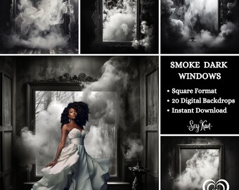 Smoke Dark Window DIGITAL BACKDROP Mystery Black Room Maternity Background Studio Fine Art Texture Indoor Photoshoot Gothic SQUARE Format