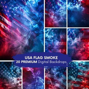 USA Flag Smoke Digital BACKDROP American Sport Poster Template Smoke Fog Patriotic Photoshoot Softball Football Baseball 20 Background