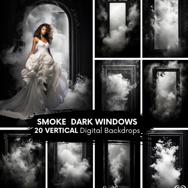 20 Smoke Dark Window VERTICAL DIGITAL BACKDROP Mystery Black Room Maternity Background Studio Fine Art Texture Indoor Photoshoot Gothic