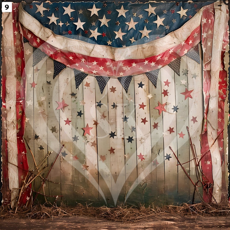Rustic Star Spangled DIGITAL BACKDROP Usa Distressed Retro Flag God ...
