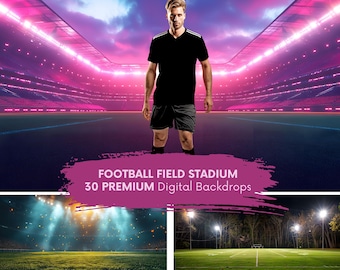 Football Field Stadium DIGITAL BACKDROP Goal Grass Pitch Ground Arena Lights Photos Soccer Team Player Poster Photoshoot 30 Sport Background