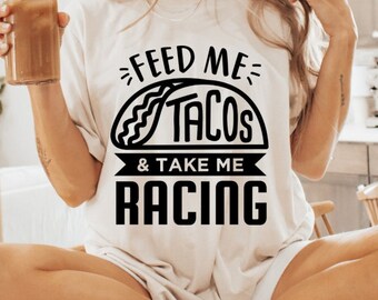Tacos and Racing Graphic T-shirt: Unisex tröja med kort ärm