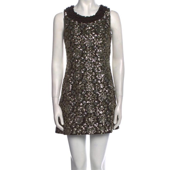 Tory Burch Floral Sequin Mini Dress Size 4 100% Silk Black Gold Silver -  Etsy