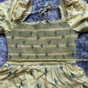 Anthropologie Puff Sleeve Smocked Mini Dress Butter Yellow Floral Large image 7