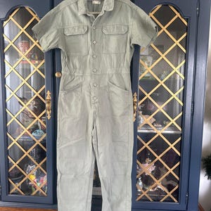 Free People We The Free Marci Jumpsuit Washed Army Sage Green Denim Coverall Large image 3