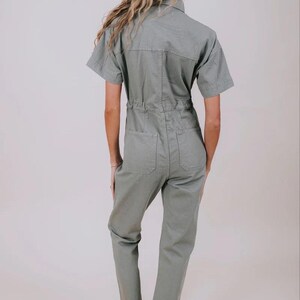 Free People We The Free Marci Jumpsuit Washed Army Sage Green Denim Coverall Large image 2