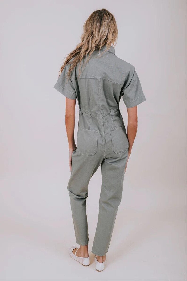 Free People We The Free Marci Jumpsuit Washed Army Sage Green Denim Coverall Large image 2