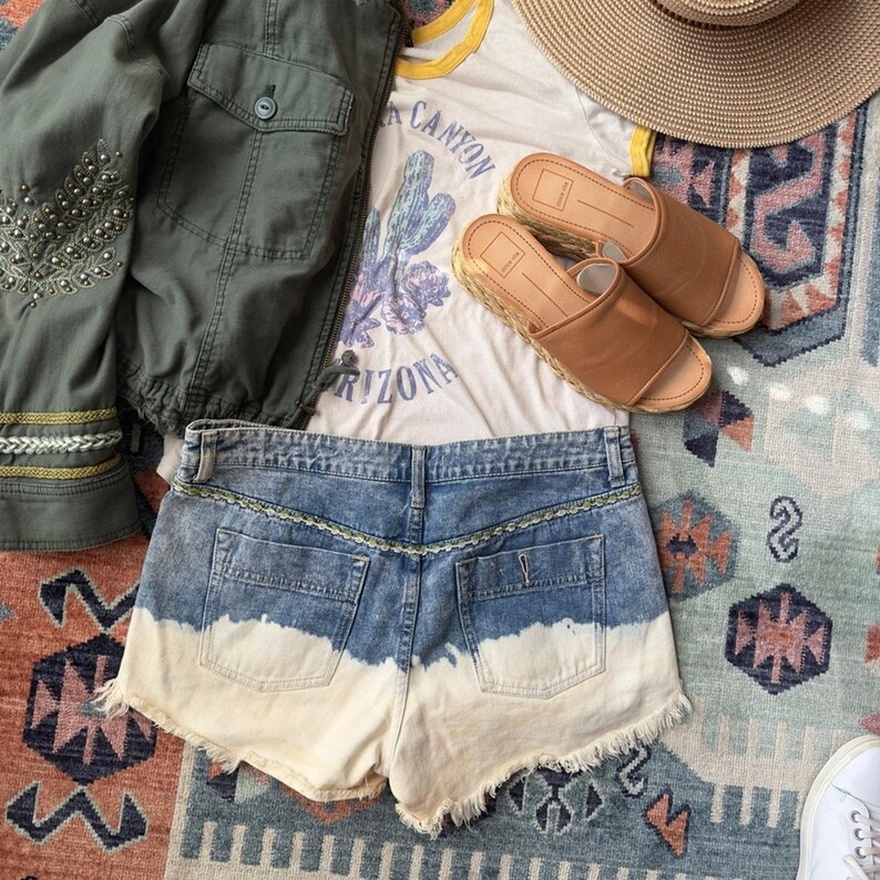 Free People Embroidered Denim Cut Off Bleached Lowtide Shorts Distressed Jean 28 image 7