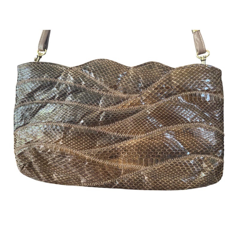 Vintage 70s Genuine Snakeskin Clutch Bag +Shoulder Strap, Burgundy Color main image 1