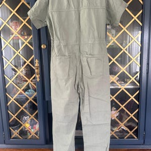 Free People We The Free Marci Jumpsuit Washed Army Sage Green Denim Coverall Large image 4