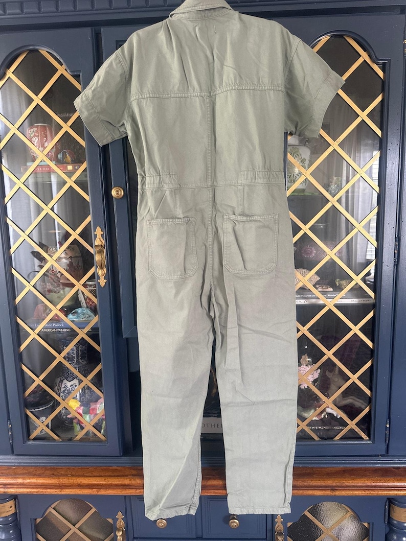 Free People We The Free Marci Jumpsuit Washed Army Sage Green Denim Coverall Large image 4