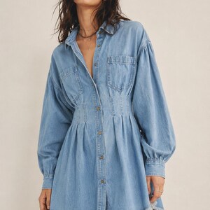 Free People Female Alpha Denim Shirtdress Chambray Snap Long Sleeve XS image 1